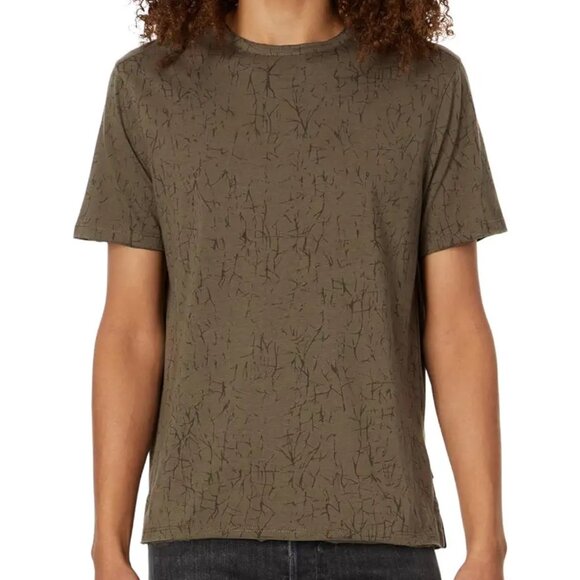 John Varvatos Men's Hank Cracked Lines Print Crew T-Shirt Raw Edges Twine Brown - Picture 1 of 5